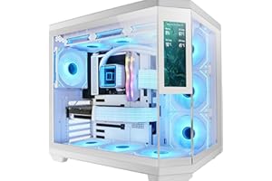 Mars Gaming MC-3TCORELCD ATX Gaming-Gehäuse, anpassbarer 7,2" IPS-Bildschirm, dreifaches herausnehmbares gehärtetes Glas, Doppelkammerstruktur, Unterstützung für Flüssigkeitskühlung bis 360mm, Weiß
