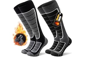 Stoeury 2 Paar Merinowolle Skisocken Herren Damen, Gepolsterte Skisocken, Bequeme Snowboard Socken, Warme Skistrümpfe, Thermosocken Wintersocken für Skifahren, Lange Skitouren, Langlauf, Snowboarden