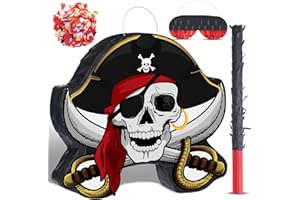 HARRYCLE Pirate Pinata Bundle Pirate Party Pinata Set Include Pirate Captain Pinata Bat Stick Blindfold Mask for Pirate Birthday Party Nautical Adventure Pinata Game Decor Supplies, 13.4 x 14.3 x 3.2''