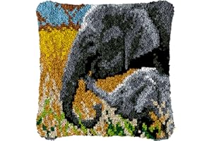 LDFHOIN DIY Knüpfkissen Zum Selber Knüpfen Set, Knüpfhaken-Set Kissenbezug Knüpfteppiche Set Kissen Knüpfen Latch Hook Kit Handgemachte Geschenke Für Kinder Und Erwachsene Elefant,43x43cm
