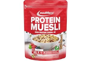 IronMaxx Proteine Muesli Banane 550g | Muesli Vegan aux protéines de soja | Céréales protéinées -30% sucres | Riche en Fibres & Protéines Végétales | Idéal pour un petit-déjeuner Sain
