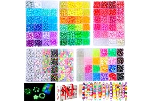 SJZWSD 3600 Perlen zum Auffädeln – Pony Beads, Kandi & Alphabet Beads, inkl. UV-Farbwechsel und Glow-in-the-Dark Perlen, 5 Boxen Zubehör für Freundschaftsarmbänder, Ketten und DIY Schmuck