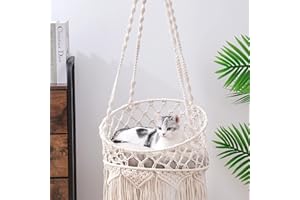 MEWOOFUN Hamac pour chat en macramé tissé à la main – Balançoire bohème pour chat d'intérieur, lit décoratif à suspendre pour dormir, jouer et se détendre – Lit balançoire pour animal domestique avec