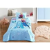 TA&Ccedil; Disney Frozen Flower Power CPP Standart Pamuk-Polyester Nevresim Takımı, Mavi, Tek Kişilik