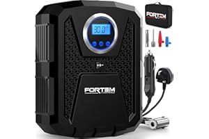 FORTEM Car Tyre Inflator 150 PSI, Air Compressor, 230V AC 12V DC Electric Air Pump for Car Tires, Digital Tire Pump w/Auto Pump/Shut Off, Carrying Case