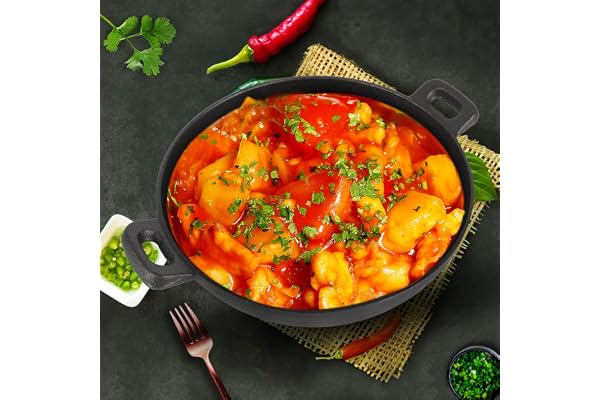 SOLARA Crownstone Premium Cast Iron Kadai 12 Inch/30 Cm, Ready to Use Deep Frying Kadhai 3.3 kg, Naturally Nonstick Cast Iron Kadai with 2 Loop Handles, 100% Pure and Toxin-Free kadhai