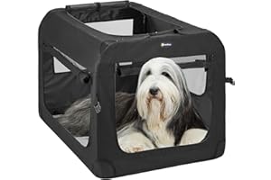 Veehoo Folding Soft Dog Crate, 3-Door Pet Kennel for Crate-Training Dogs, 5 x Heavy-Weight Mesh Screen, 600D Cationic Oxford Fabric, Indoor & Outdoor Use, 40", Black