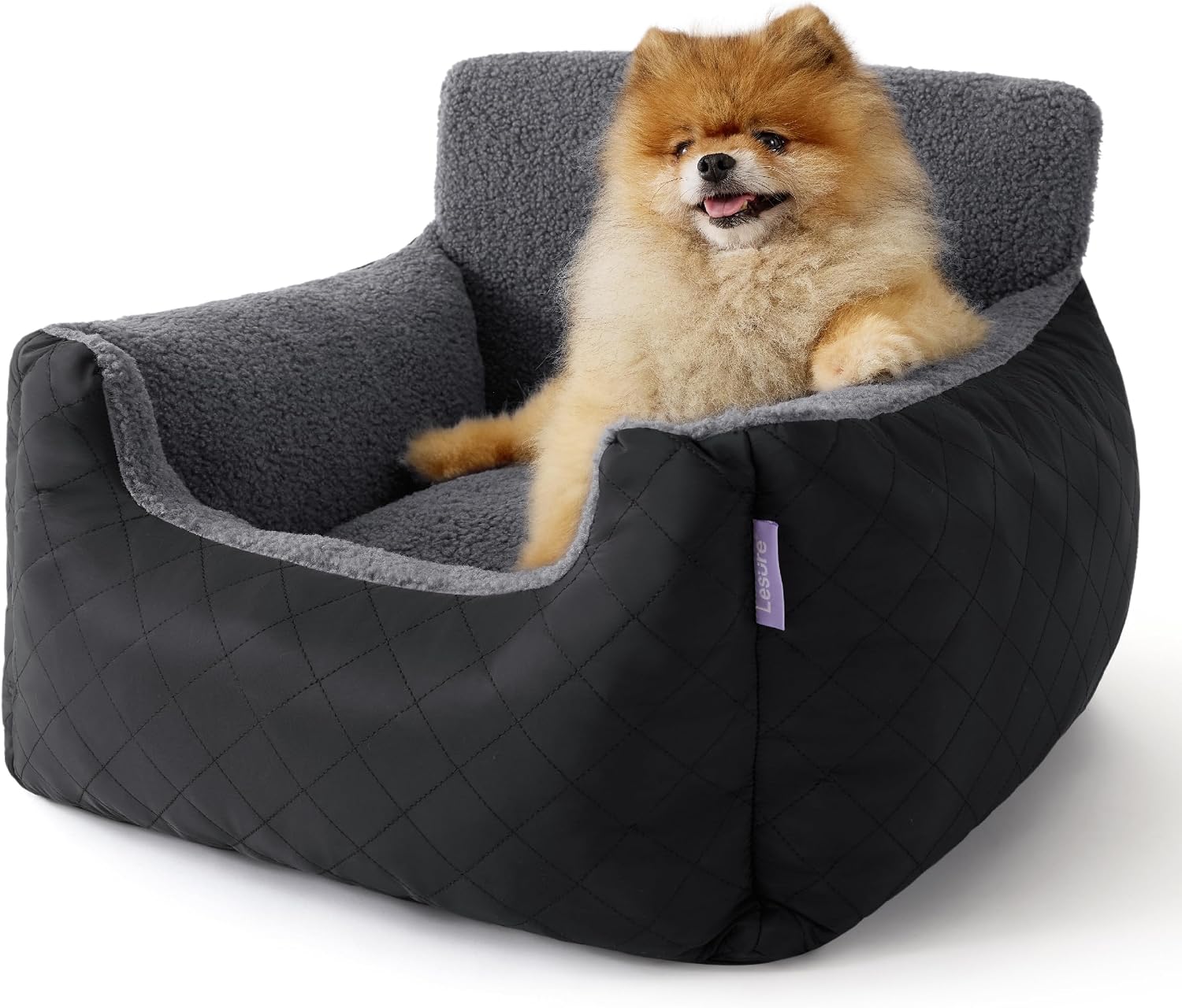 Lesure Small Dog Car Seat - Waterproof Dog Booster Seat, Puppy Car Bed With Clip-On Leash for Pet Travel Carrier Bed, 54.5x49.5x38cm, Black