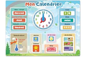 Mon Premier Calendrier par SmartPanda – Jeu Éducatif Magnétique pour Enfants – Comprend Une Horloge, Station Météo et des Émotions – pour Garçons et Filles, Mur ou Frigo – 30x40cm, en Français