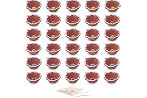 KSJONE Set of 30 Pieces Multi Color Flower Print Decorative Handmade Clay Mitti Diya, Deepak, Traditional Diya for Pooja, Diwali Decoration with Cotton Wicks