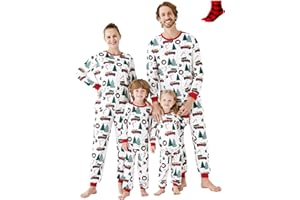 PATPAT Pijama de Navidad a Juego Familiar, Conjunto Completo con árbol de Navidad e impresión de Coche, Parte Superior e Inferior de Manga Larga
