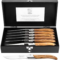 Laguiole Set Mit 6 Klappmessern – Verschiedene Holzgriffe & Rostfreie Klingen, Inkl. Display (ca. 19,5 Cm)
