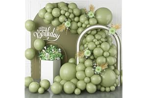 JOBKOO Sage Green Balloon Arch Kit, 113PCS Retro Olive Green Balloon Garland 5 10 12 18 Inch, Eucalyptus Avocado Sage Green Latex Helium Party Balloons Set for Jungle Safari Birthday Baby Shower Decorations