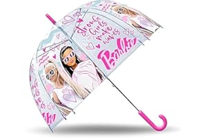 SRV HUB Kids Licensing - Paraguas Transparente Manual tipo Campana de 46cm de Barbie para Niñas
