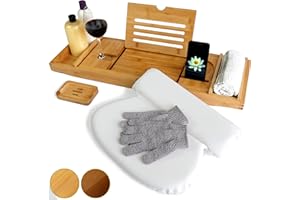 Blooming Lily Bath Tray Bundle with Pillow and Gloves (Natural)