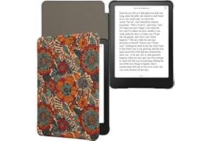 kwmobile Korkowe etui kompatybilne z Amazon Kindle Paperwhite (12. generacji 2024)/Kindle Colorsoft, etui ochronne na czytnik e-booków, etui folio z klapką, letnie kwiaty, pomarańczowe/zielone