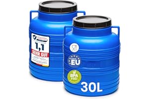 Garronda Lot de 2 réservoir d'eau de 30 L, Baril Alimentaire, fût à Large Ouverture en HDPE et sans BPA, tonneau de Jardin, bac à Aliments pour Animaux, conteneur d'eau, tonneau Universel GD-0078