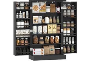HOMCOM Kitchen Cupboard, 104cm Freestanding Pantry Cabinet, Kitchen Storage Organiser with Double Doors, 5 Tiers, 12 Spice Racks and Adjustable Shelves, Black
