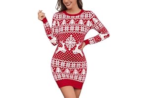 Litherday Vestido Navidad Mujer Suéter Navidad Largo con Renos y Copos de Nieve Jersey Navideño Original y Divertido de Punto para Fiesta S-XXL