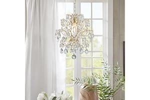 BESTIER Gold Moderne Anhänger Kronleuchter Kristall Regentropfen Beleuchtung Deckenleuchte Lampe für Esszimmer Bad Schlafzimmer Wohnzimmer Wohnzimmer 1 E27 Birnen erforderlich D32cm x H40cm