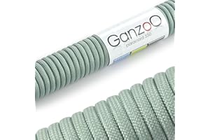 GANZOO Paracorde 550, uniwersalna i ultra wytrzymała lina survivalowa, lina spadochronowa, sznurek w powłoce nylonowej, 31m, kolor: srebrno-szary - Uwaga: NIE UŻYJ TEJ LACY DO NIESKALADY