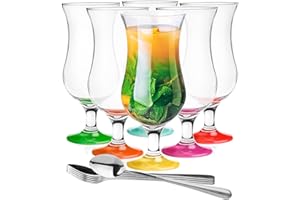 G GLASMARK KROSNO 1992 Glasmark A570032-0420518326LD Juego de 6 Vasos de cóctel MAX 480 ml Mix Color + cucharilla de té Larga, Cristal y Acero Inoxidable