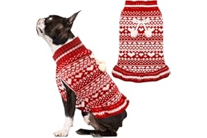 SKXEO Pet Dog Sweater Dress with Leash Hole for Small Medium Dogs with Bowtie Buffalo Check Red Black Turtleneck Cat Dog Pullover Knitwear Puppy Sweaters
