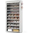 ROJASOP 10 Tier Shoe Rack with Covers Large Capacity Stackable Tall Shoe Shelf Storage for 50-55 Pairs Shoe and Boot, Sturdy Free Standing Shoe Rack Organizer for Closet, Entryway, Bedroom