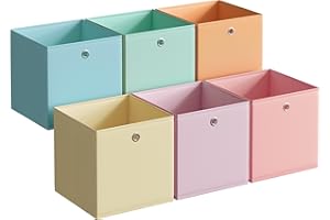 SONGMICS Storage Cubes, Set of 6 Collapsible Storage Boxes, 30 x 30 x 30 cm, Fit Cube Storage Unit, Rainbow Storage Bins, Colourful Fabric Bins for Bedroom, Living Room RFB230X01