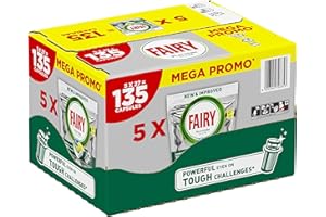 Fairy Platinum Tabletki do Zmywarki All in One, 135 Sztuk (5 x 27), Zapach Cytrynowy, Usuwają Trudne Zabrudzenia, Czyszczą nawet Zatłuszczone Filtry