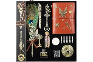 YICMY Quill Pen Ink Set, Feather Pen Calligraphy Pens Set for Beginners with Notebook, Envelope, Letter Paper,Antique Stationery Gifts for Handwriting Lovers Birthday Christmas Valentine’s Day (Brown 1)