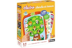 Nathan – Electro Cherche et Trouve – Jeu d'apprentissage – Jeu Electronique – Quiz Educatif –Tactile – Différents thèmes Ecole, Plage, Océans, Forêt, – 10 fiches illustrées – A emporter – Dès 3 Ans