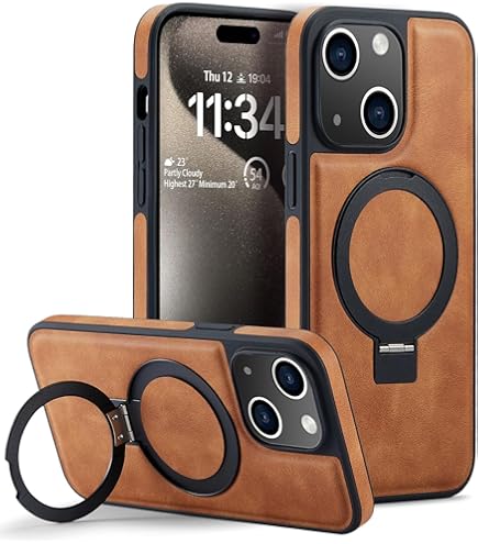 MOBESV Lederhülle Für IPhone 15 (6,1") – MagSafe-kompatibel, Dünn & Elegant Mit Logofenster (braun)