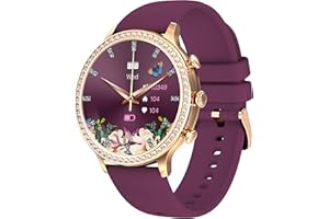 FINDTIME Fitnessuhr Damen Rund,1.32 Zoll Smartwatch Damen mit Telefonfunktion Diamanten Sportuhr mit Blutdruckmessung Schlafüberwachung Pulsuhr Schrittzähler Uhr Damen Fitness Tracker für iOS und Android