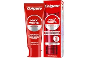 COLGATE Max White Ultra Active Foam Pasta de Dientes Blanqueadora con Flúor, 50ml, Dentífrico Blanqueador Seguro con el Esmalte, Elimina Manchas Profundas*