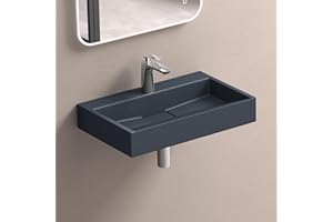 doporro Lavabo da Appoggio Lavabo Bagno Rettangolare Sospeso da 60cm Antracite Opaco, Lavandino Bagno da Minerale Fuso con Un Foro per Rubinetto 60x38x11 cm, Set di Scarico Incluso Colossum19