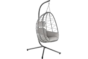 HinHocker Fauteuil hamac avec châssis | Gris | Hamac Suspendu pour l’intérieur et l’extérieur | Coussin et Rembourrage d'assise de siège Inclus | Fauteuil Oeuf Suspendu pour terrasse