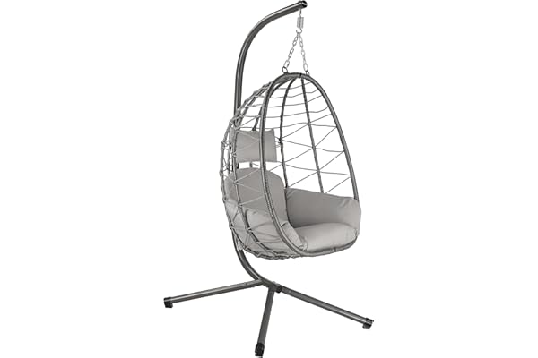 HinHocker Fauteuil hamac avec châssis | Gris | Hamac Suspendu pour l’intérieur et l’extérieur | Coussin et Rembourrage d'assise de siège Inclus | Fauteuil Oeuf Suspendu pour terrasse