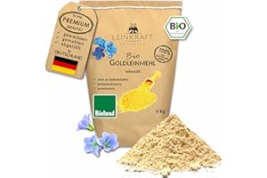 ‎LEINKRAFT BODENSEE 4 kg BIOLAND Flaxseed Flour Gold | Made from 100% German Golden Linseed | Gold Linseed Flour Freshly Ground Vegan Low Carb & Keto Suitable for Protein & Fibre Rich Regional