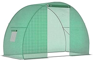 Outsunny Serra per Orto a Tunnel con Porta Avvolgibile e 2 Finestre, Serra da Giardino con Copertura in PE e Struttura in Acciaio, 1.5x3x2m, Verde