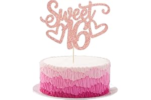 Gyufise 1Pc Sweet Teenager 16 Cake Topper Glitter 16th Birthday Cake Pick for Cheers to 16 Years Old 16th Birthday Party Cake Decorations Supplies Rose Gold