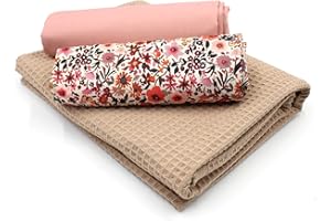 VmG-Store Waffelpique + Baumwollstoff Set farblich abgestimmt Waffel Stoff 100% Baumwollstoff Tex Standard 100 (Blumen Rötlich Set10)