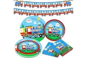 BACH AND BOUJEE Train Birthday Party Decorations Plates Napkins Banner for Train Party Vehicle Boy Birthday Party Supplies