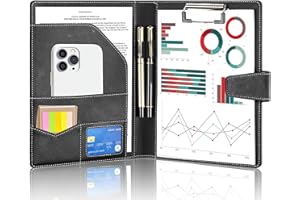 NOTEZMATE Clipboard Folder DIN A5 with 2 Pen,PU Leather Portfolio Organiser A5 Folio Clip Board,Magnetic Closure Conference Folder Document with Cover,Paper for Business Conference Meetings