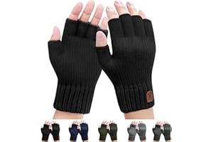 FCHUI Fingerless Gloves for Men - Winter Thermal Half Finger Gloves for Outdoor Running Cycling Working - Blue