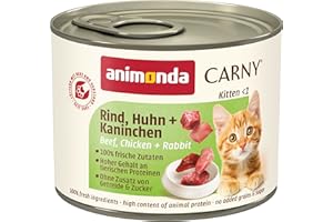 ANIMONDA CARNY Carny mokra karma dla kotów, wołowina + kurczak + królik (12 x 200 g), mokra karma dla kotów, bez zbóż i cukru, od animonda, dla rosnących kociąt do 1 roku, ze świeżymi składnikami