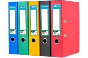 STAR ONLINE A4 Lever Arch File 5 Pack 70mm Finger Pull Stationery Document Storage Assorted Bright Colours FSC Certified - Pack of 5