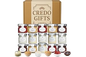 CREDO GIFTS Mini Condiments Jar Gift Set – 15 Portions: Tomato Ketchup, Brown Sauce, Tartare, Mayonnaise, Wholegrain Mustard – Table Sauces & Condiments, Travel Add-Ons, Mixed Sauce Sachets Alternative. Airbnb