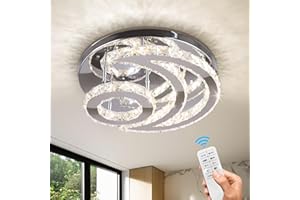 CXGLEAMING 15.7" moderna lampadario da soffitto di cristallo plafoniera a LED dimmerabile da incasso luna rotonda lampadario per soggiorno camera da letto cucina(telecomando)