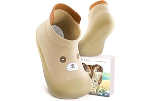 Kleinbär® Krabbelschuhe Kinder [Zehen und Fersenschutz] - Lauflernschuhe 6-18 Monate für maximale Sicherheit - Hausschuhe Kinder Turnschläppchen Jungen & Mädchen - Kinderhausschuhe Sockenschuhe